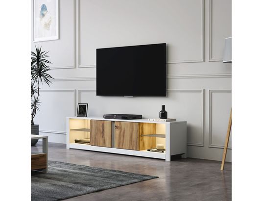 CONCEPT1 - Meuble TV Aydos chene blanc 180 x 35 x h45 cm