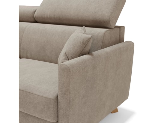 DIVANI.STORE - Canapé lit francy + têtières réglables beige 3 places maxi