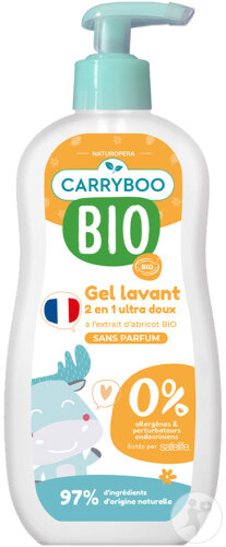 Carryboo Gel Lavant 2en1 Ultra Doux À L'Extrait D'Abricot Bio Non Parfumé Flacon Pompe 500ml