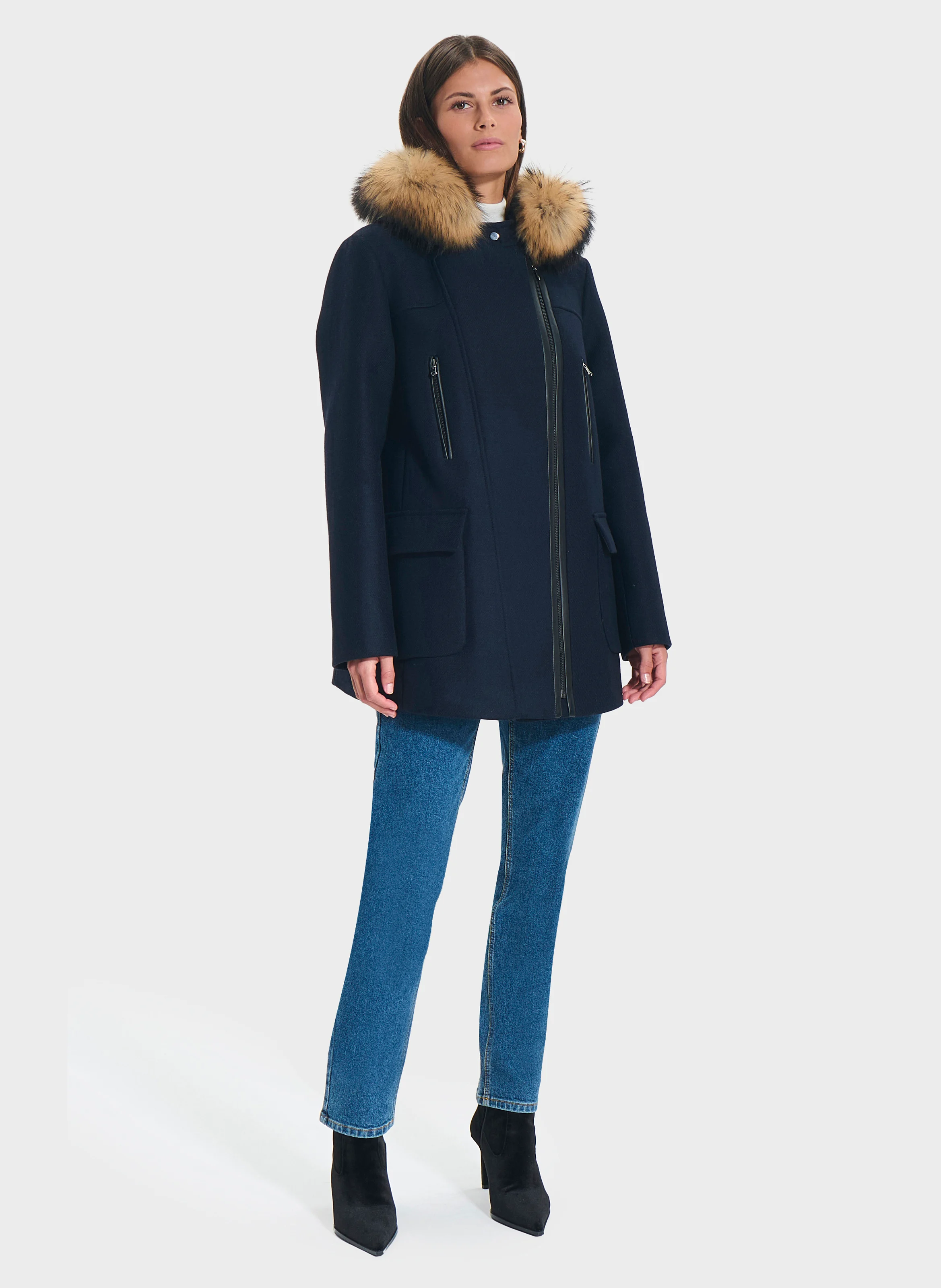 GABIE - Duffle-coat droit en laine mélangée | Bleu