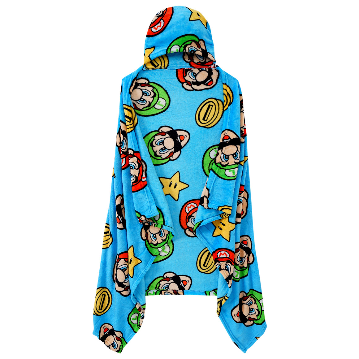 Topolino Super Mario Kapuzendecke aus Plüsch hellblau / gelb / rot