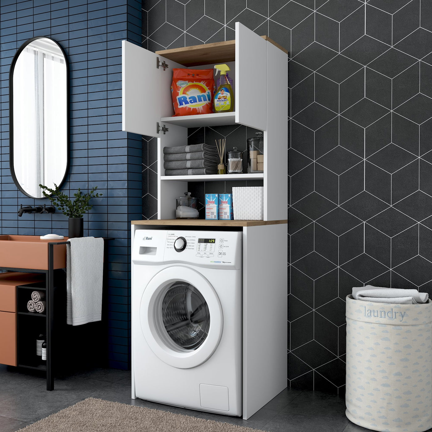 Giga Meubel - Wasmachinekast Wit Hout - 65x60x183,6cm - Kadi