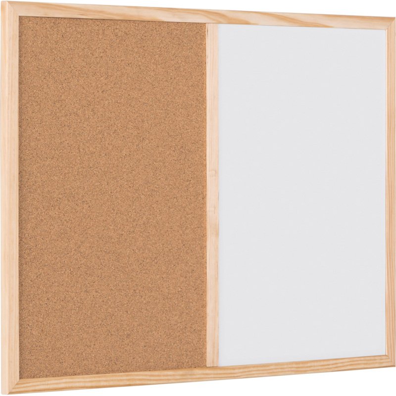 Tableau mixte liège / blanc laqué magnétique cadre bois Bi-Office
