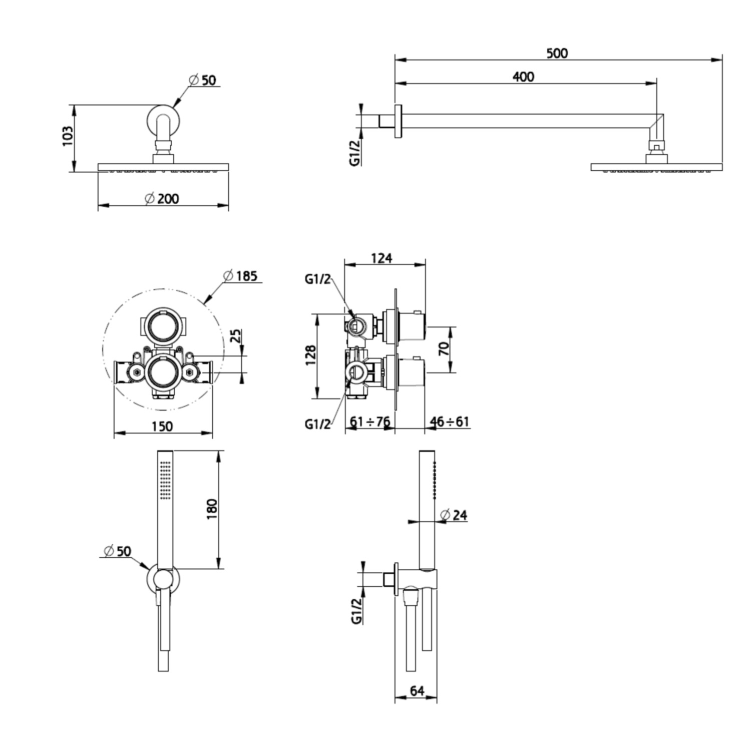 Salenzi Giro inbouw regendouche set type 7 mat zwart