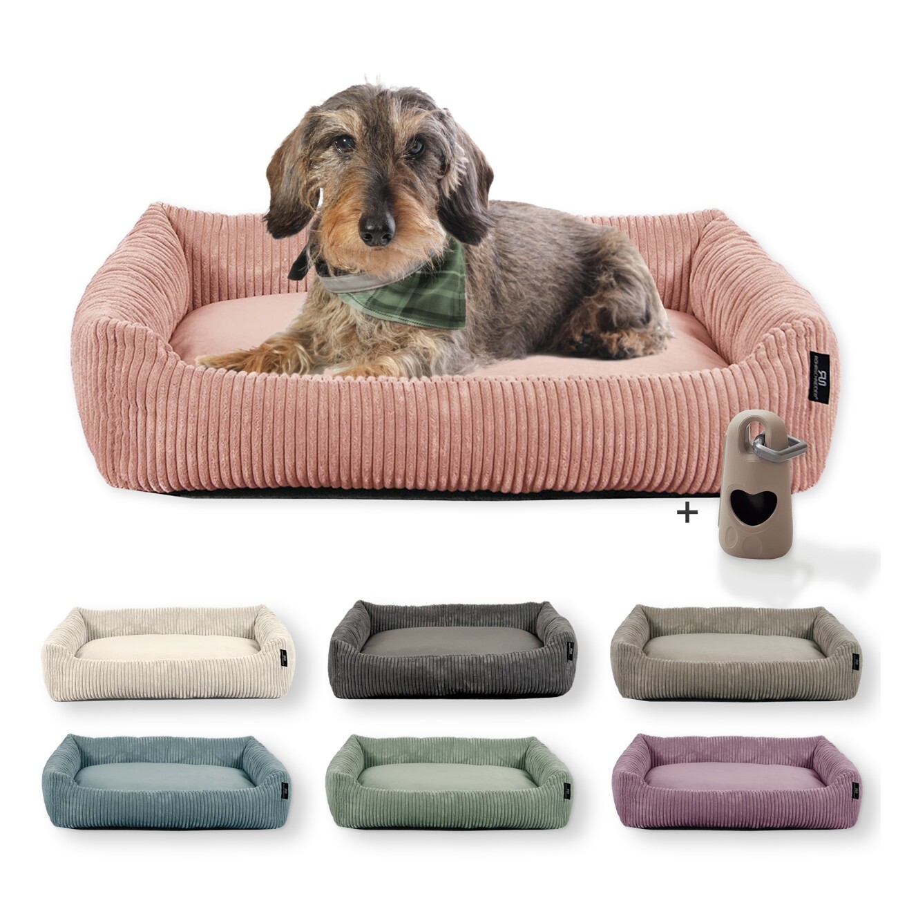 Rohrschneider Hundebett waschbar, robuster Breit-Cordstoff mit Gratis-Beigabe