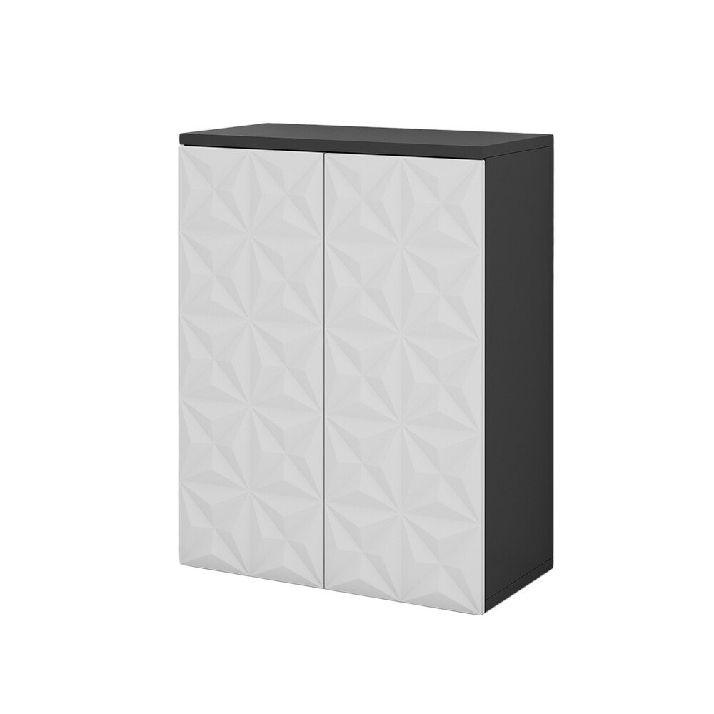 Vicco Badschrank Badezimmerkommode Badezimmermöbel Edge Schwarz Weiß modern 60x80 cm Badezimmer Schrank Badmöbel 2 Türen 3 Fächer