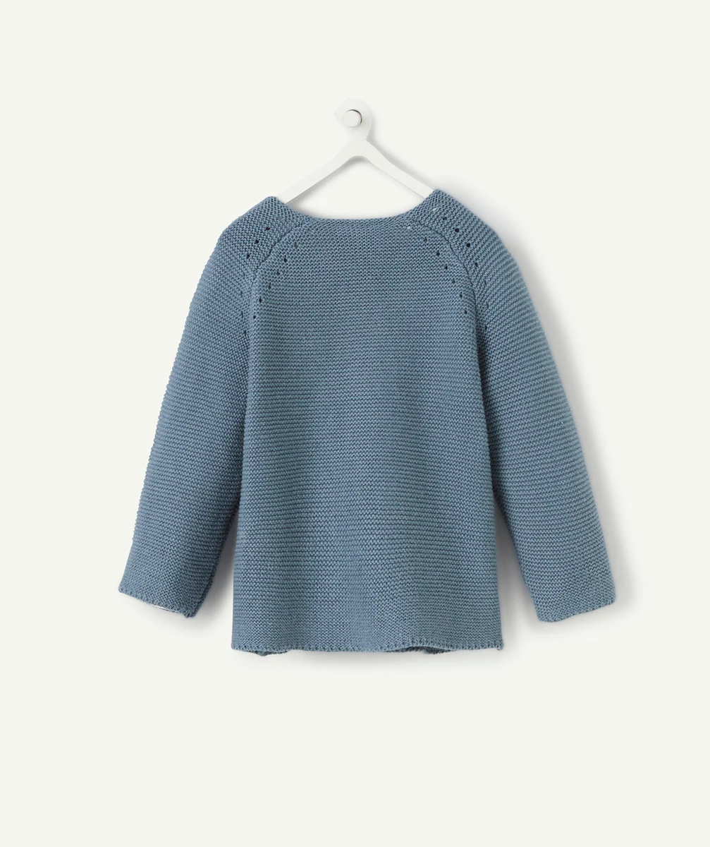 CARDIGAN EN MAILLE BLEU GRIS BÉBÉ FILLE