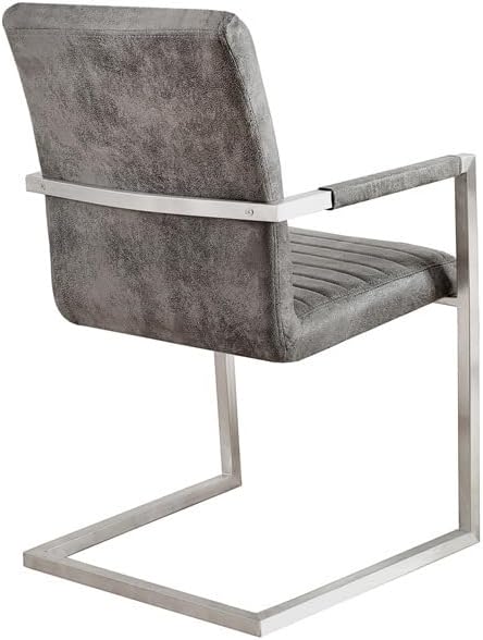 invicta INTERIOR riess-Ambiente Freischwinger Stuhl LOFT Vintage grau mit gepolsterten Armlehnen und Edelstahlgestell Esszimmer Stuhl Esstischstuhl Microfaserstuhl