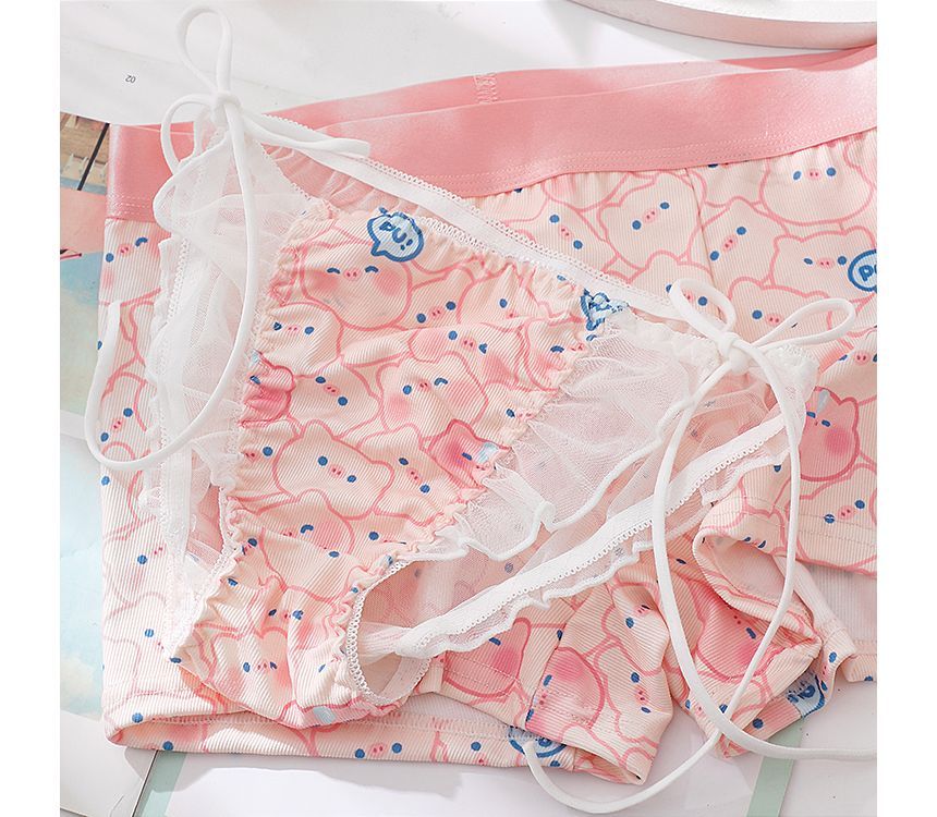 Pancherry - Koppelset: Mesh Ruffle Panty met Varkensprint + Boxershort