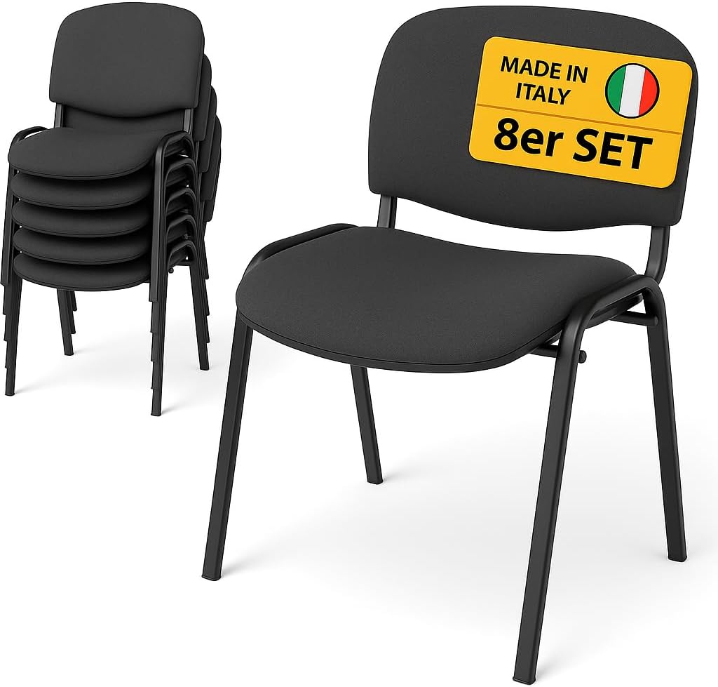 Topsit Besucherstühle 8er Set, stapelbare Konferenzstühle ohne Armlehnen, Stapelstühle mit Metallgestell, für Büro, Konferenz, Reception (Antrazit)