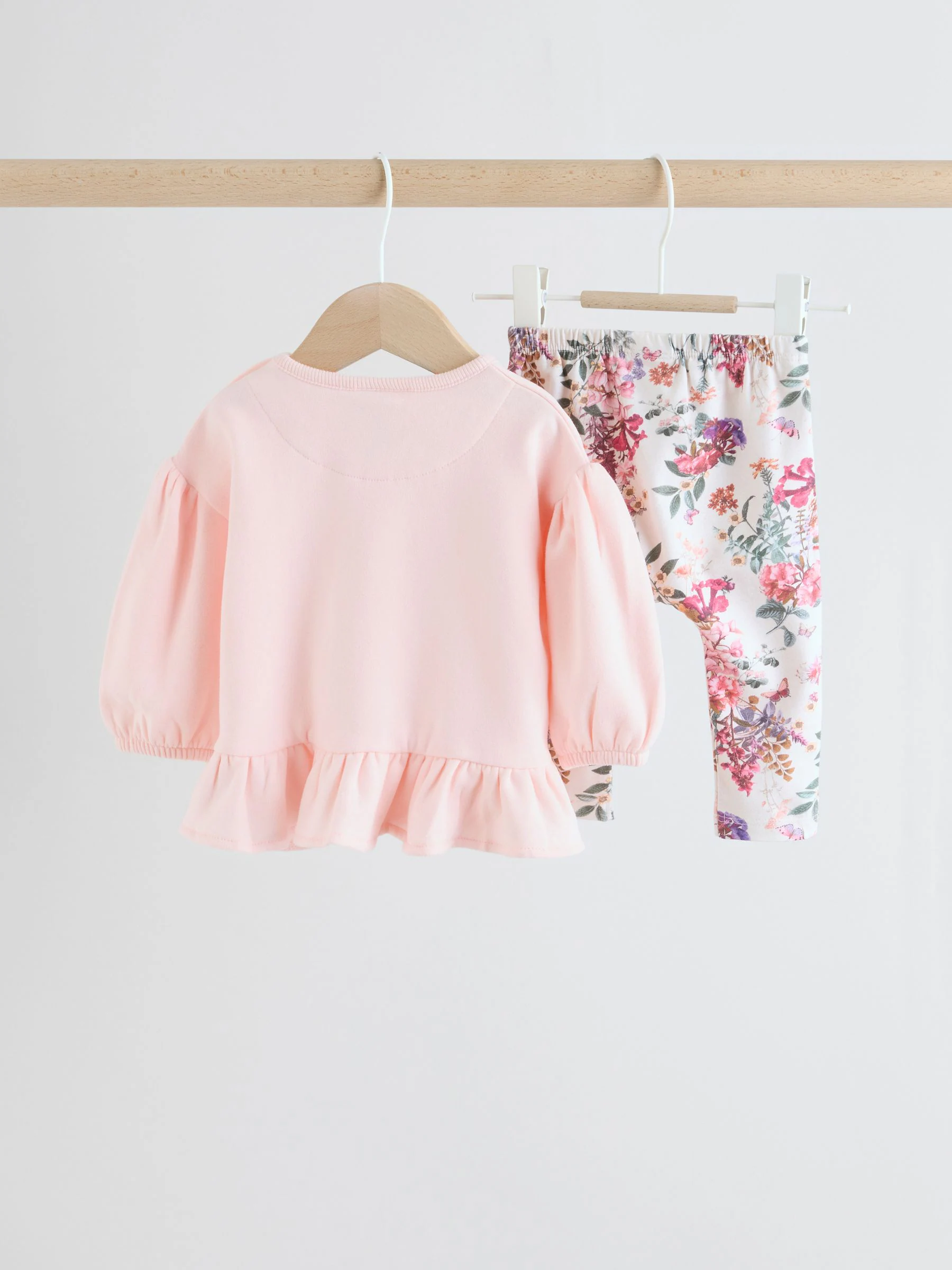 Roze/crèmekleurig met bloemenprint - Baby Strik Sweater en Leggings Set 2 Pieces (0mnd-2jr)