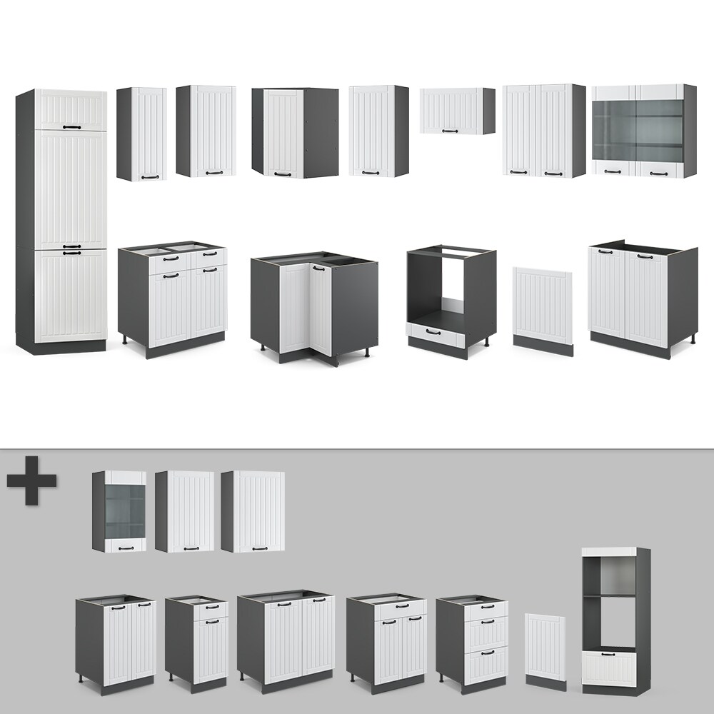 Vicco Küchenzeile Fame-Line Landhaus Eckküche Winkel Küche Einbau Anthrazit