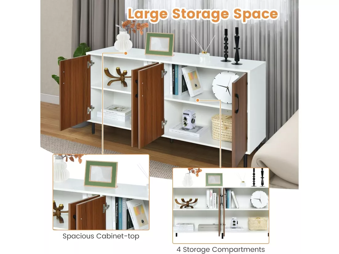 Buffet Bas - 4 Portes, 5 Pieds Métalliques -148x40x75,5CM
