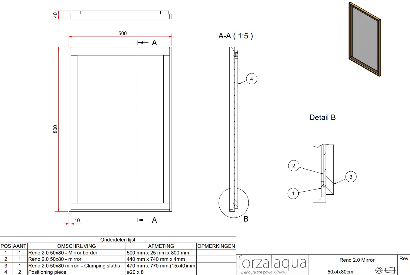 Forzalaqua Reno spiegel 50x80cm silver grey