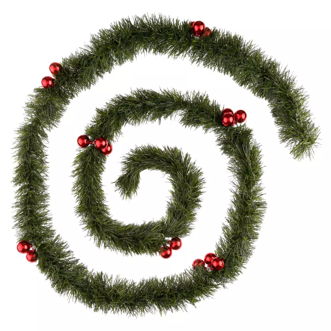 Guirlande de sapin fine (270 cm) Boules de Noël Rouge