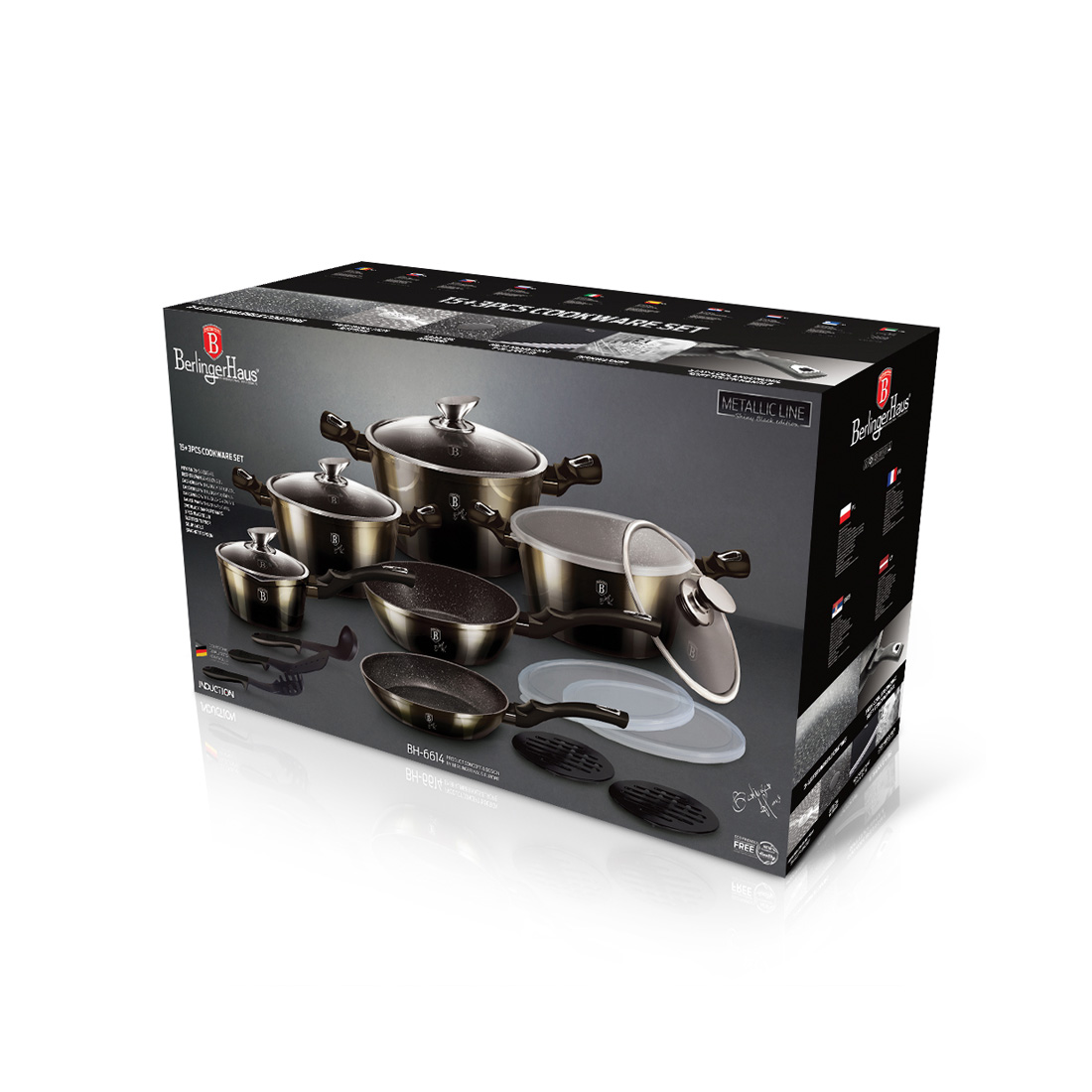 Berlinger Haus 18-teiliges Kochgeschirr-Set Shiny Black Edition