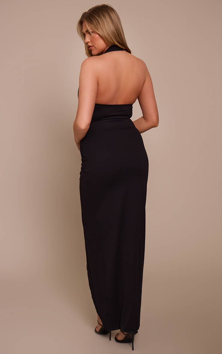 Noir Robe Longue Drapée À Décolleté Plongeant Sculptante