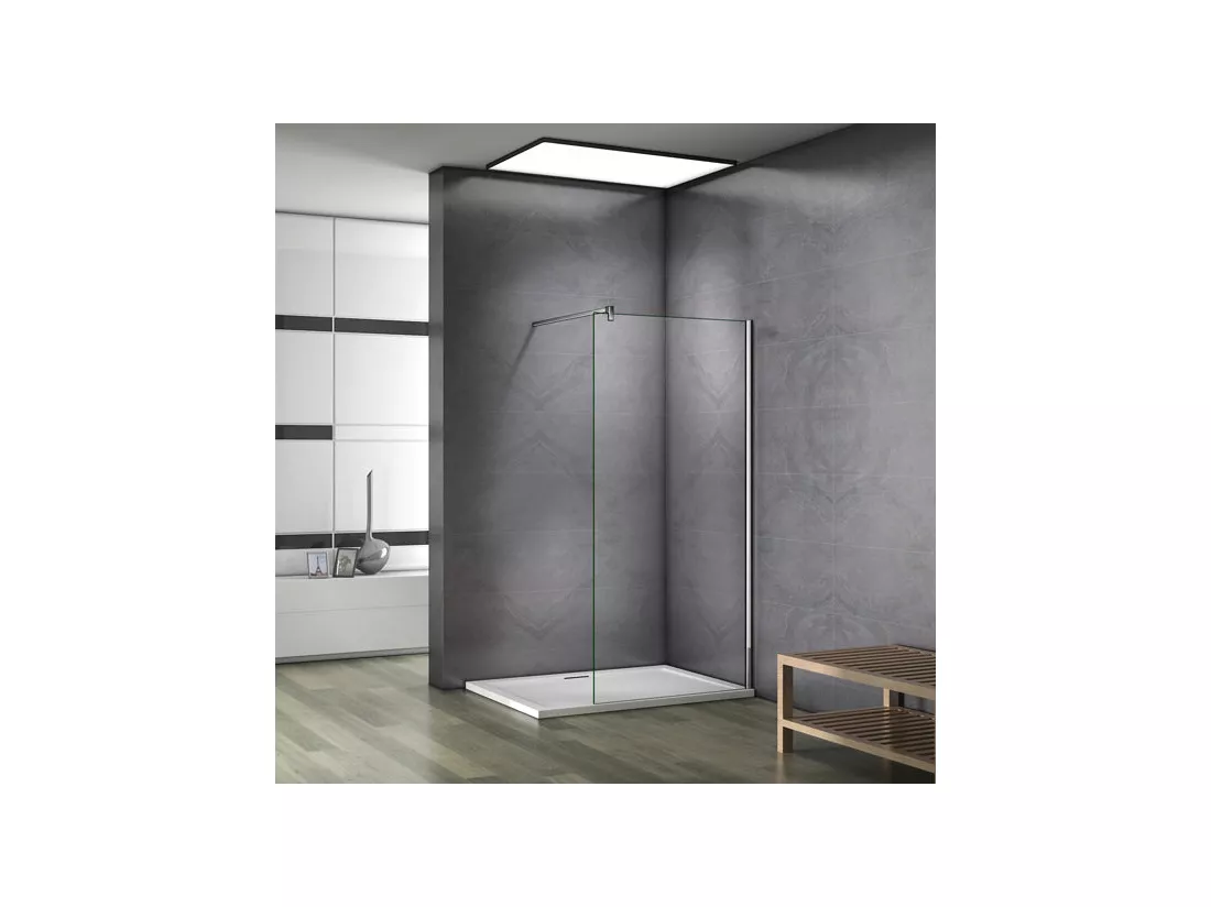Paroi de douche fixe à l'italienne 120x200cm - 10mm verre trempé anticalcaire - Avec barre de fixation 90cm en carré