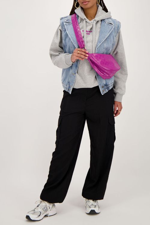 Blauw denim gilet met elastische tailleband