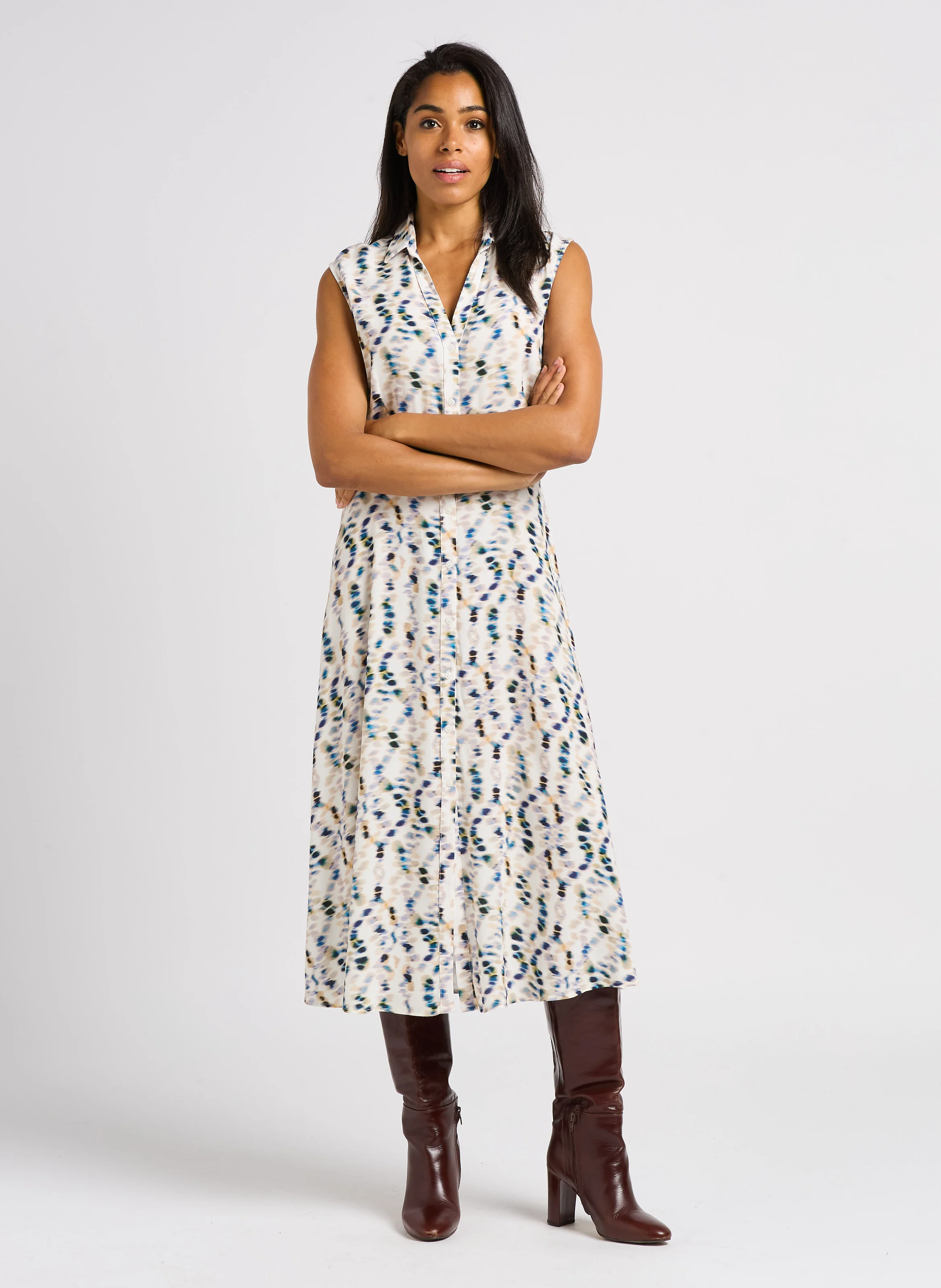 ROXY - Robe longue évasée à col V | Blanc