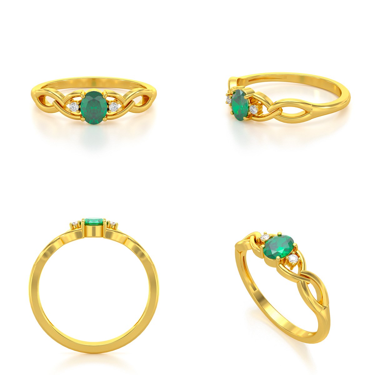 Bague ADEN Or 585 Jaune Emeraude et diamants 2.2grs