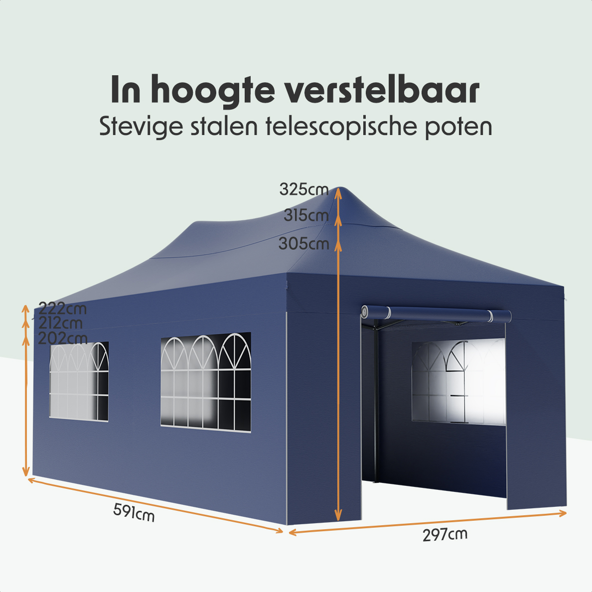 LifeGoods 3 x 6 meter partytent met zijwanden  - Dark Blue