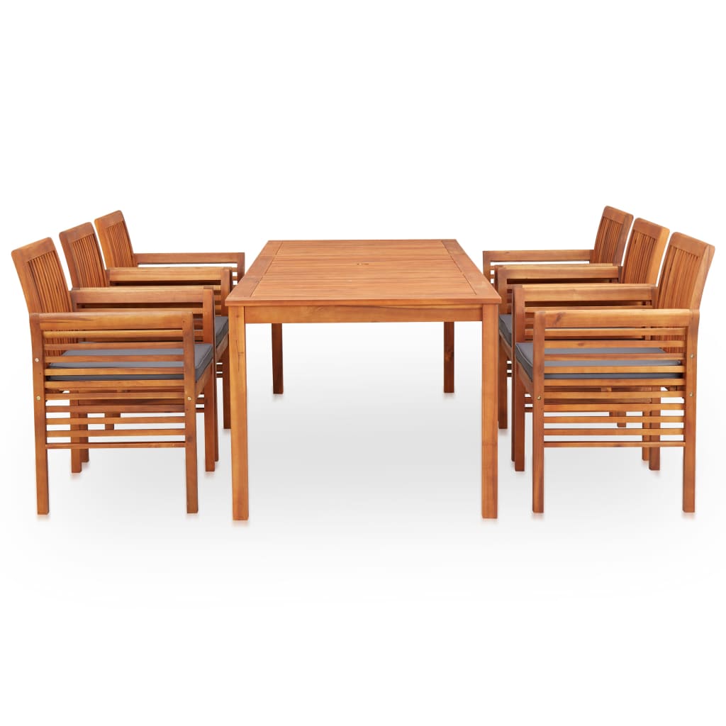 Mobilier à dîner d'extérieur 7 pièces et coussins acacia solide