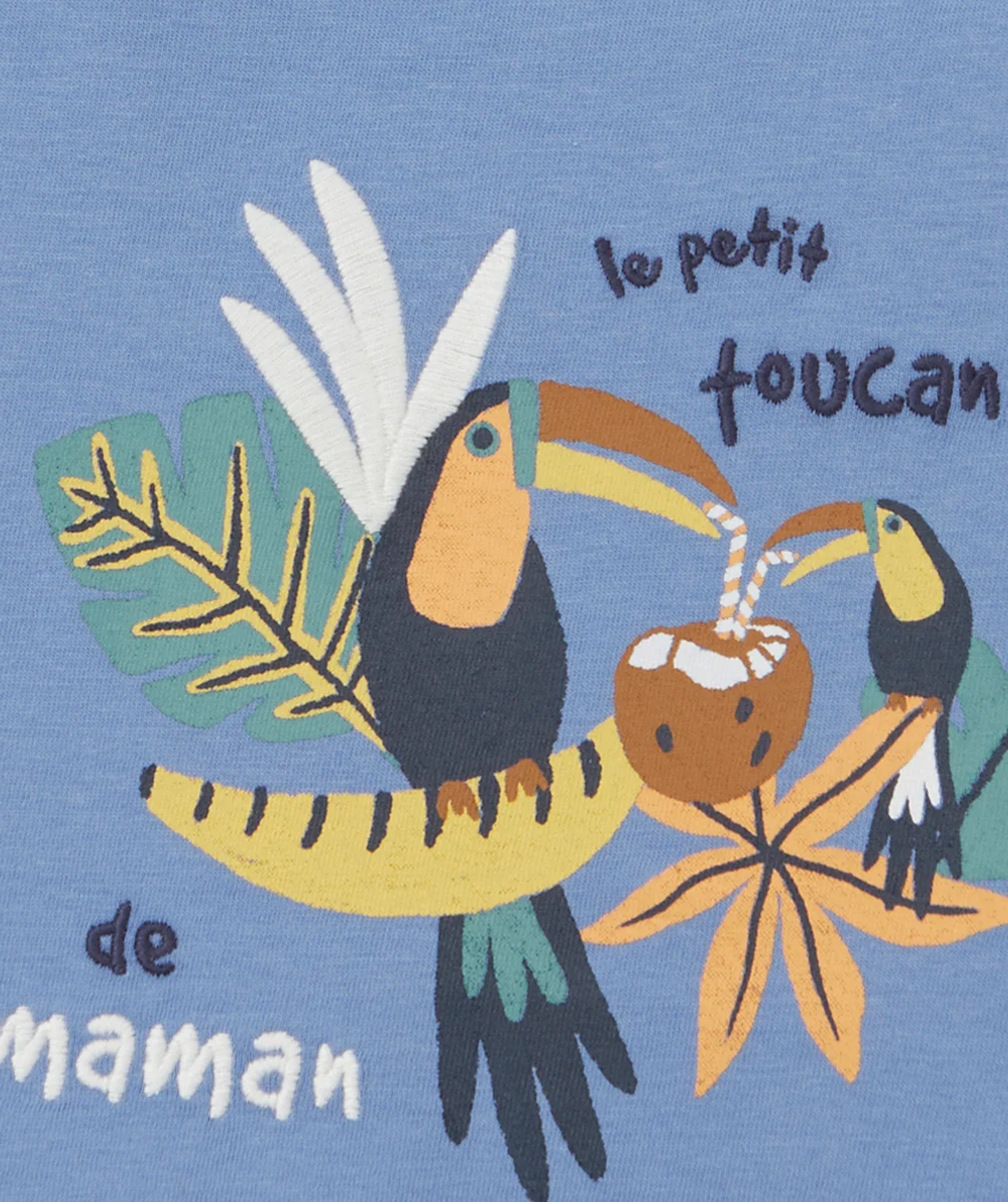 T-SHIRT BÉBÉ GARÇON BLEU EN COTON ANTI UV BIO IMPRIMÉ TOUCAN