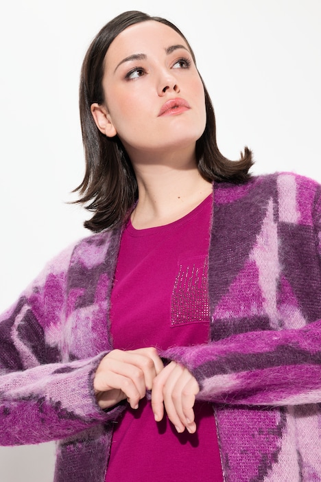 Long-Cardigan, Wollanteil, offene Jacke, V-Ausschnitt