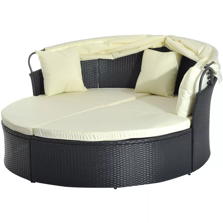 Outsunny Rattan-Sonneninsel inklusive faltbarem Dach schwarz, cremeweiß