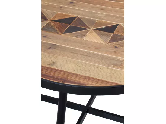 Table en bois recyclé 100 cm de diamètre avec pied en métal noir