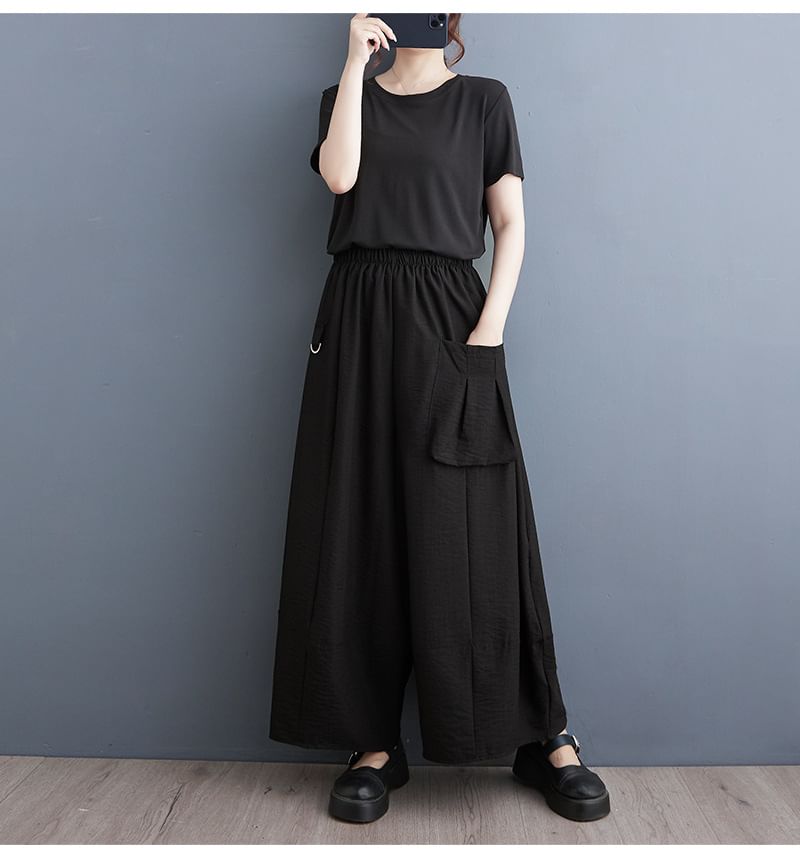 Shinobu - Effen cropped culottes met elastische taille