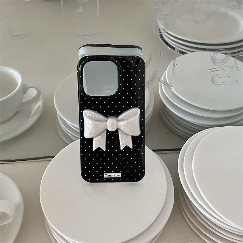 Fonekase - Gestippeld telefoonhoesje met strik en zelfklevende decoratie - Apple iPhone 16 Pro Max / 16 Pro / 16 Plus / 16 / 15 Pro Max / 15 Pro / 15 Plus / 15 / 14 Pro Max / 14 Pro / 14 Plus / 14 / SE / 13 Pro Max / 13 Pro / 13