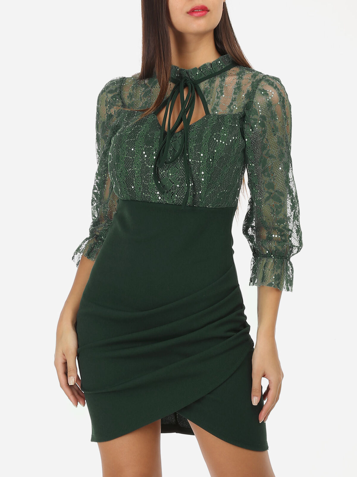 Robe à sequins et dentelle- Vert