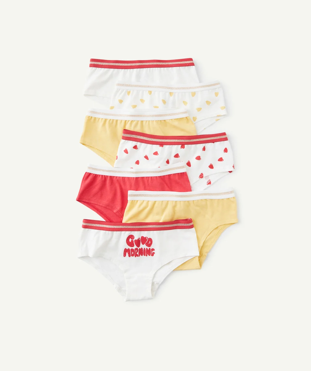 LOT DE 5 SHORTIES EN COTON BIO ROUGE JAUNE ET BLANC