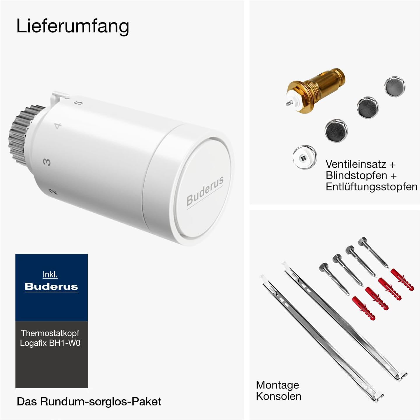 DESIGNO Universalheizkörper Kompakt & Ventilheizkörper Typ 22 -BH-600 x BL-1200 | inkl. Buderus Thermostatkopf - Ventil - Montagezubehör | Wärmeleistung 2.105 Watt