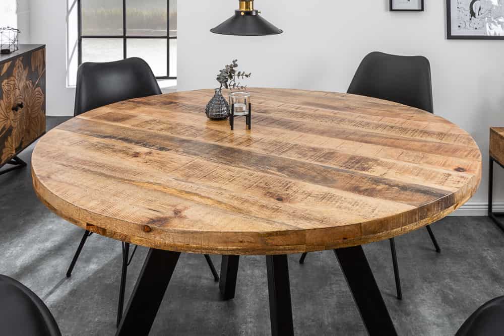 Massiver Esstisch IRON CRAFT 120cm rund natur Mangoholz