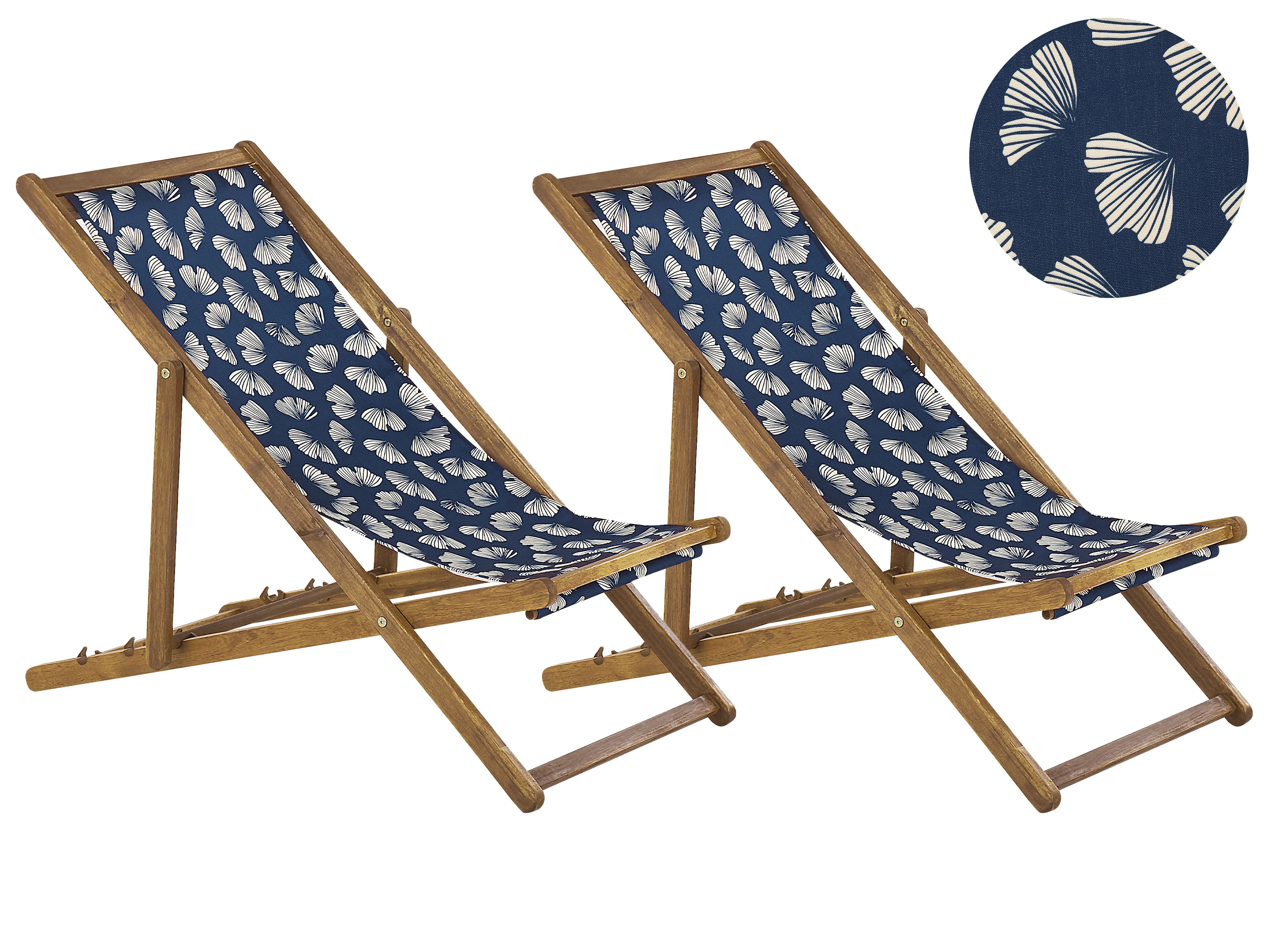 Set van 2 inklapbare ligstoelen ANZIO met vervangingshoezen Bloemen motief Acaciahout Lichtbruin