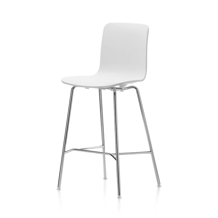 Vitra - Hal RE Barhocker, medium, baumwollweiss / chrom / weisse Kunststoffgleiter