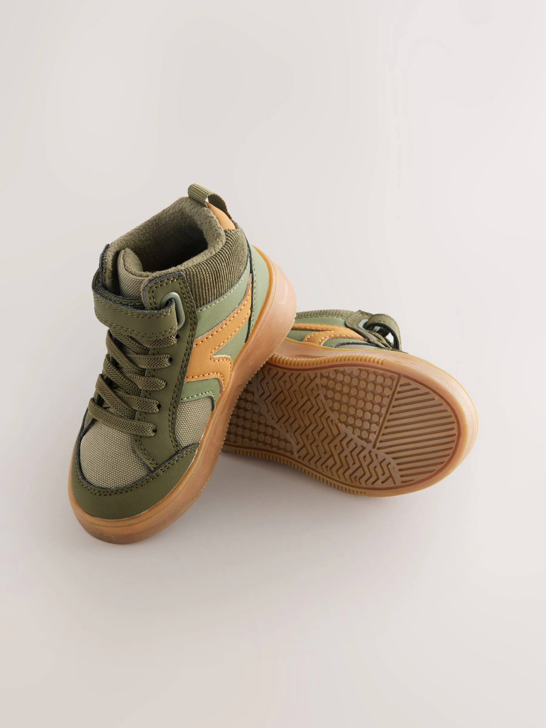 Groen-kaki - Hoge sneakers met klittenbandsluiting en elastische veters