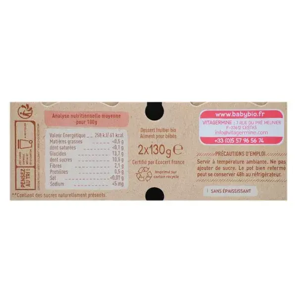 Babybio Frutas em Pote Maçã Castanha Orgânica +6m 2 x 130g