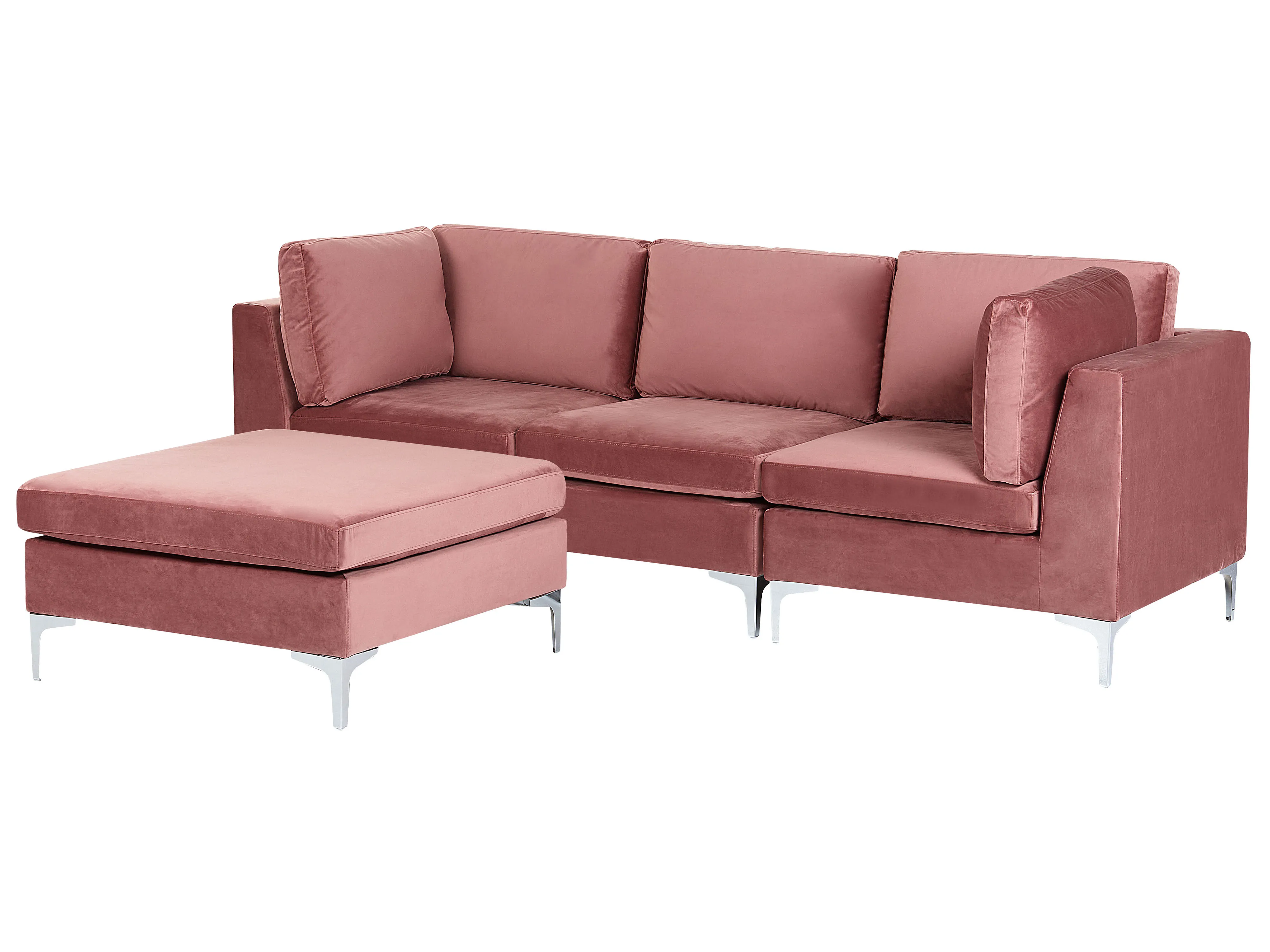 Modulaire bank 3-zits EVJA Fluweel Roze met ottomaan