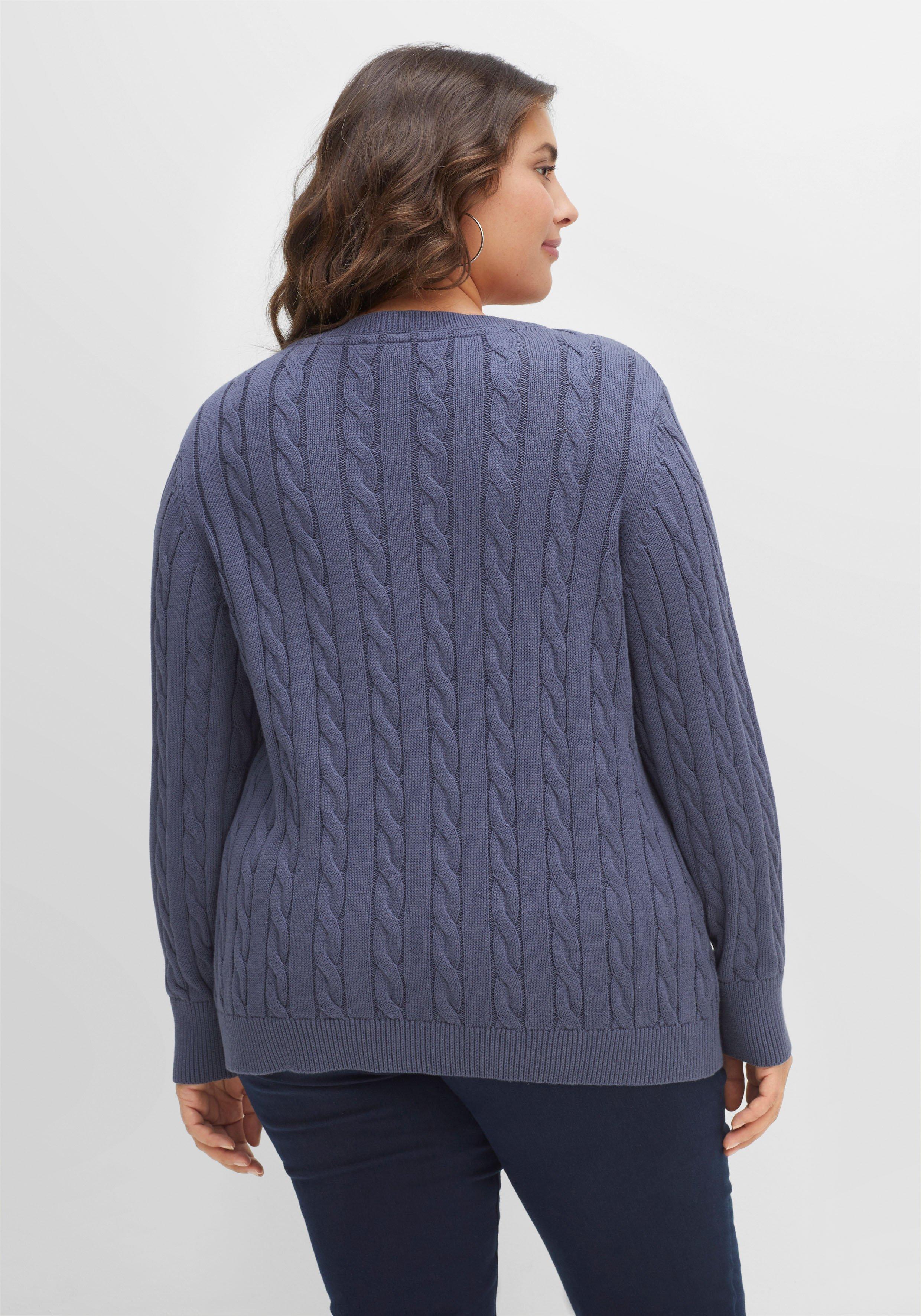 Pullover mit Zopfmuster und V-Ausschnitt