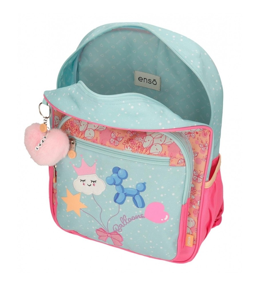 Mochila escolar Enso com estampa de balões, 38 cm, turquesa.