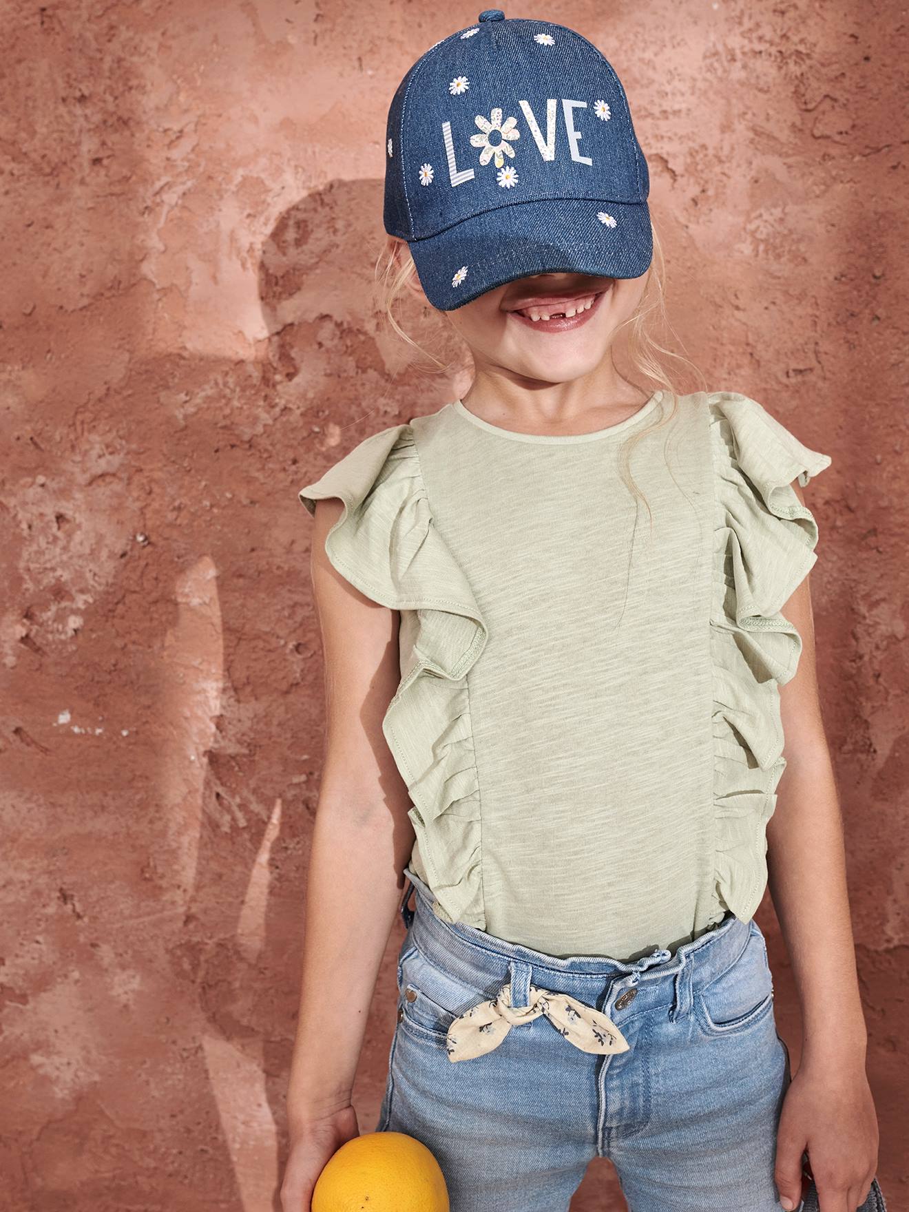 Camiseta com babados para meninas, verde salgueiro