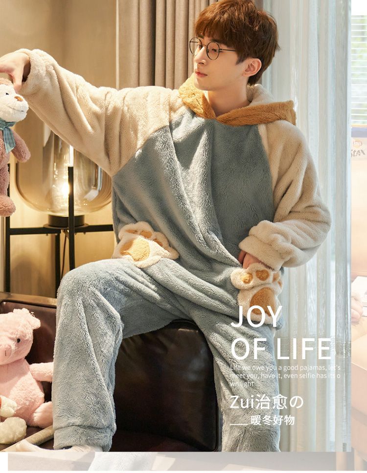 Jeony - Pyjamaset: Lange mouwen koraalfleece top + broek