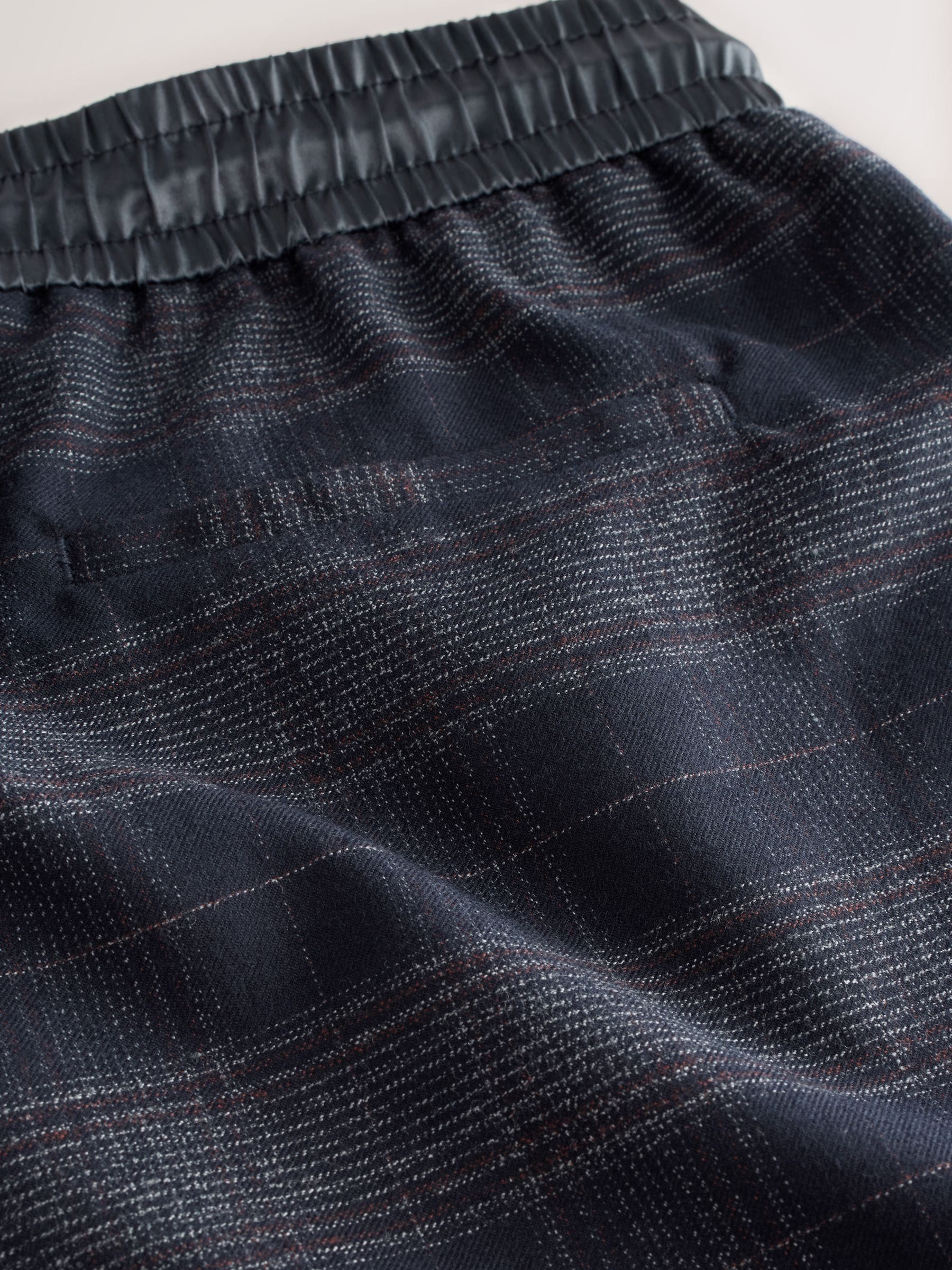 Marineblauw geruit - Satin Waistband Wide Leg Trousers