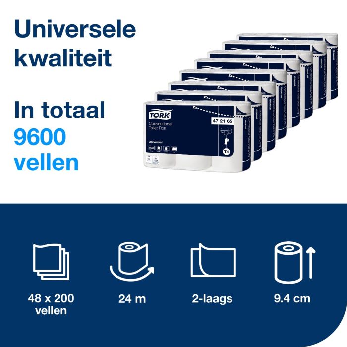 Tork 472165 48st Traditioneel Toiletpapier T4 2-laags pak 48 rollen (472165)
