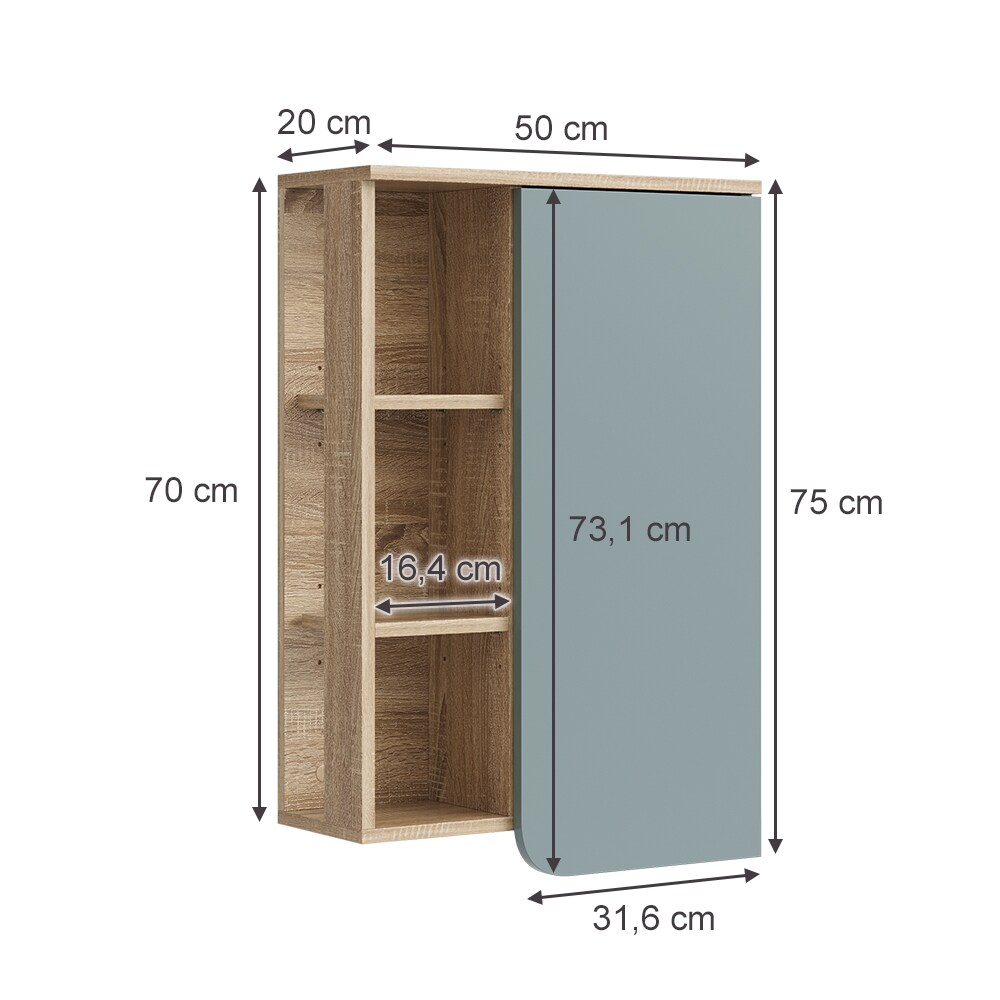 Vicco Hängeschrank Karen Sonoma Mintgrün 50 x 75 cm Tür offene Fächer