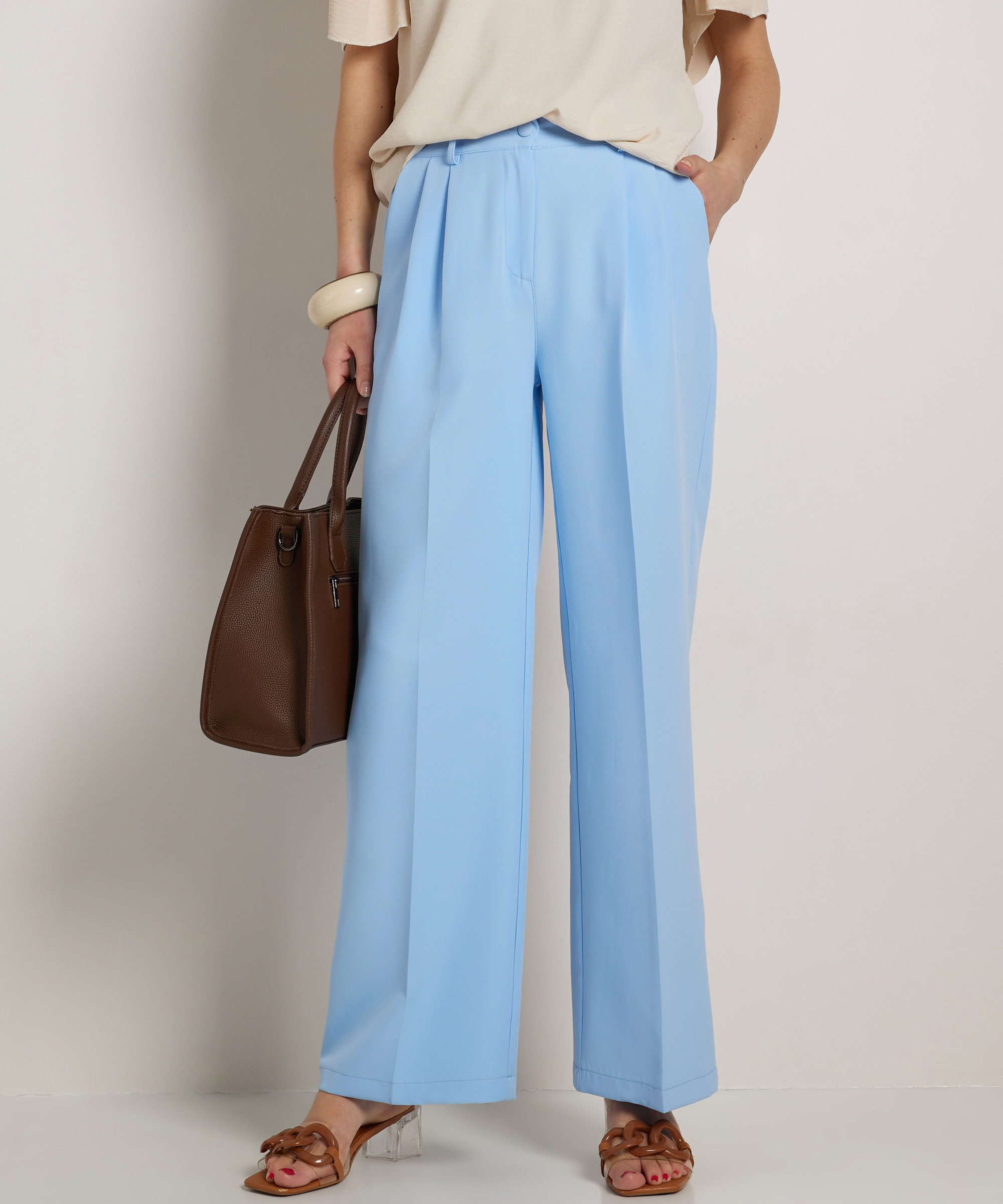 wide fit broek met persvouw